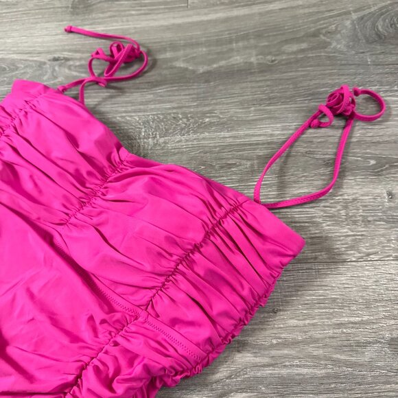 J. Crew Fuchsia Pink Ruched Tie Shoulder Sweetheart One Piece Swimsuit Size 14 - Picture 2 of 6